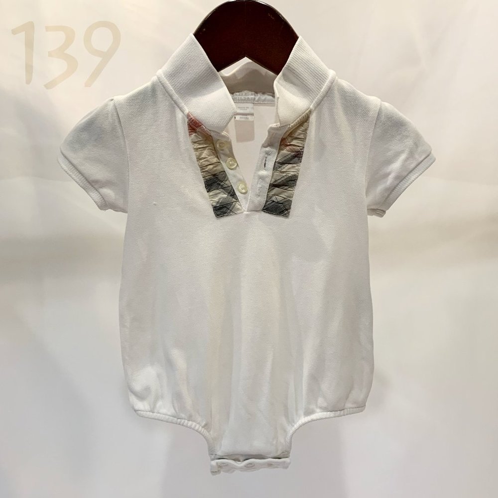 Burberry White Bodysuit with Nova Check Details - Size 6M